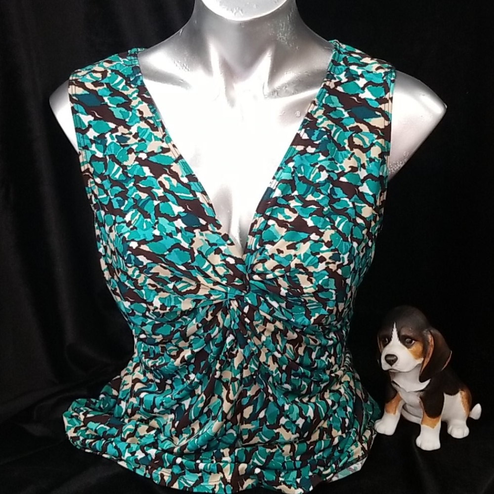 Lily Blouse aqua blue,green,brown size large